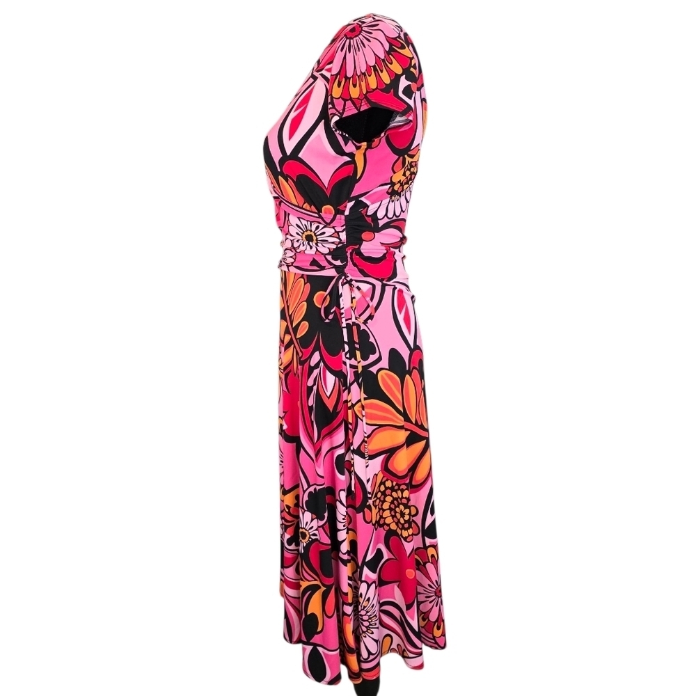 🌺 LIZZATTI Slinky Flowy Floral Wrap Dress Size 4 | Retro 90s Y2K Bold Print 🌺 - Picture 4 of 9